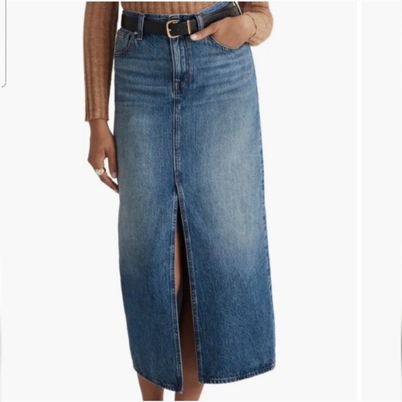 Madewell Womens 100% Cotton Classic Blue Denim Jean Mid-Rise Maxi Skirt Size 31 - Picture 2 of 6